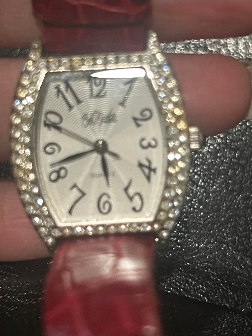 Bob Mackie Red Strap Crystal Bezel Women's Watch